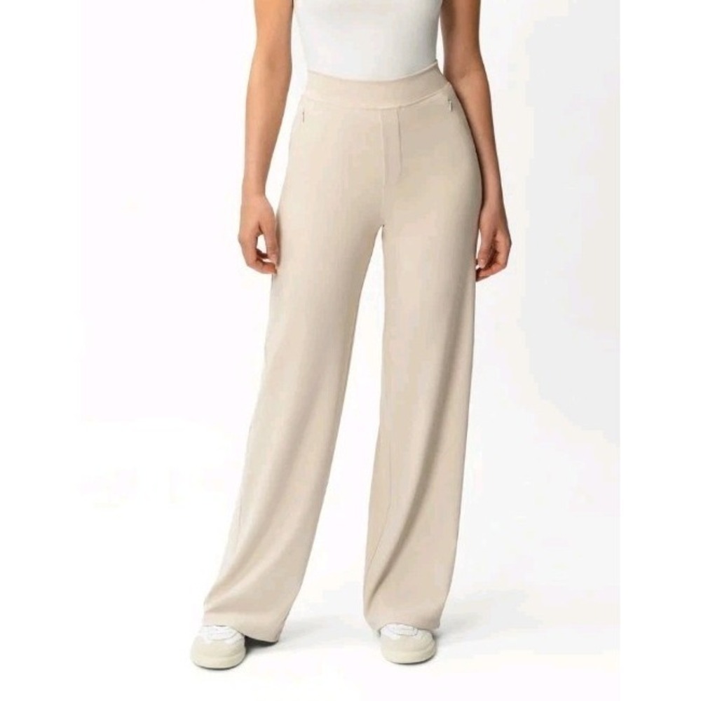 Ninepine Women Asana Relaxed Straight Leg Pants Tan Beige Size S Inseam 29"